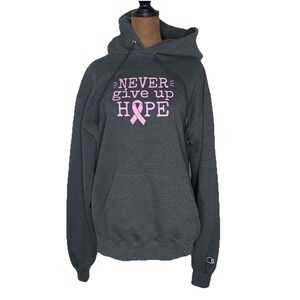 Champion Women's Hoodie Gray Pink Ribbon  Breast Cancer Awareness Hope sz Large
